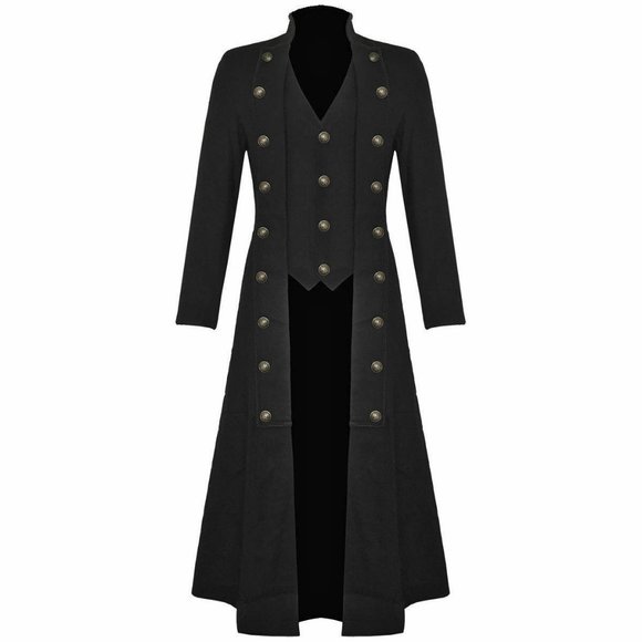 Men’s Steampunk Military TRENCH COAT Long Jacket Black Gothic VTG/USA Sizes